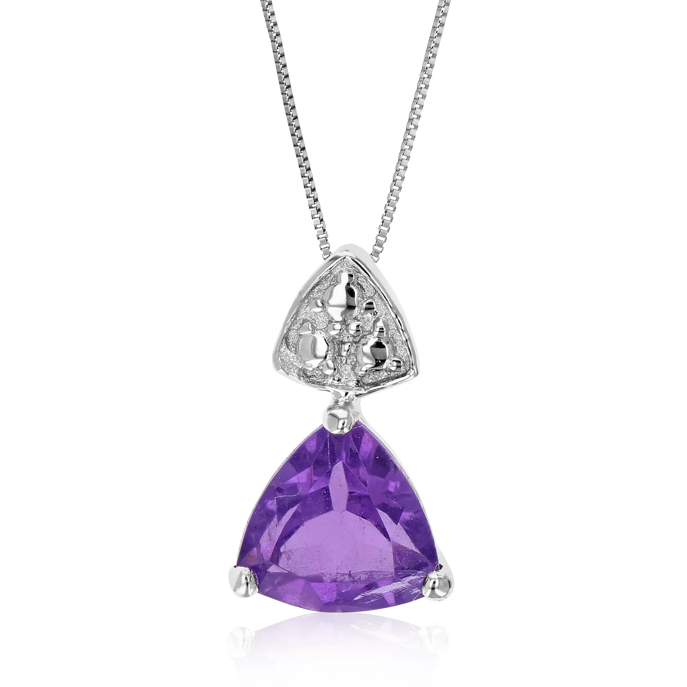 0.60 cttw Purple Amethyst Pendant Necklace .925 Sterling Silver 7 MM Trillion