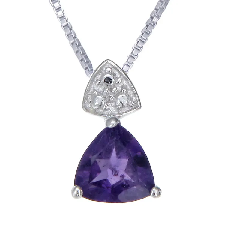 0.60 cttw Purple Amethyst Pendant Necklace .925 Sterling Silver 7 MM Trillion