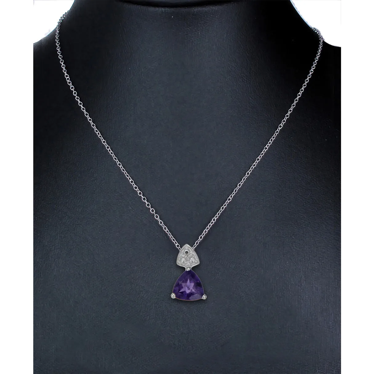 0.60 cttw Purple Amethyst Pendant Necklace .925 Sterling Silver 7 MM Trillion