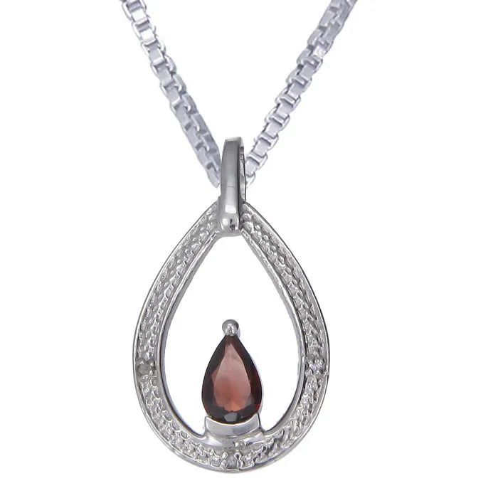 0.72 cttw Garnet And Diamond Pendant Necklace .925 Sterling Silver 8x5 MM Pear