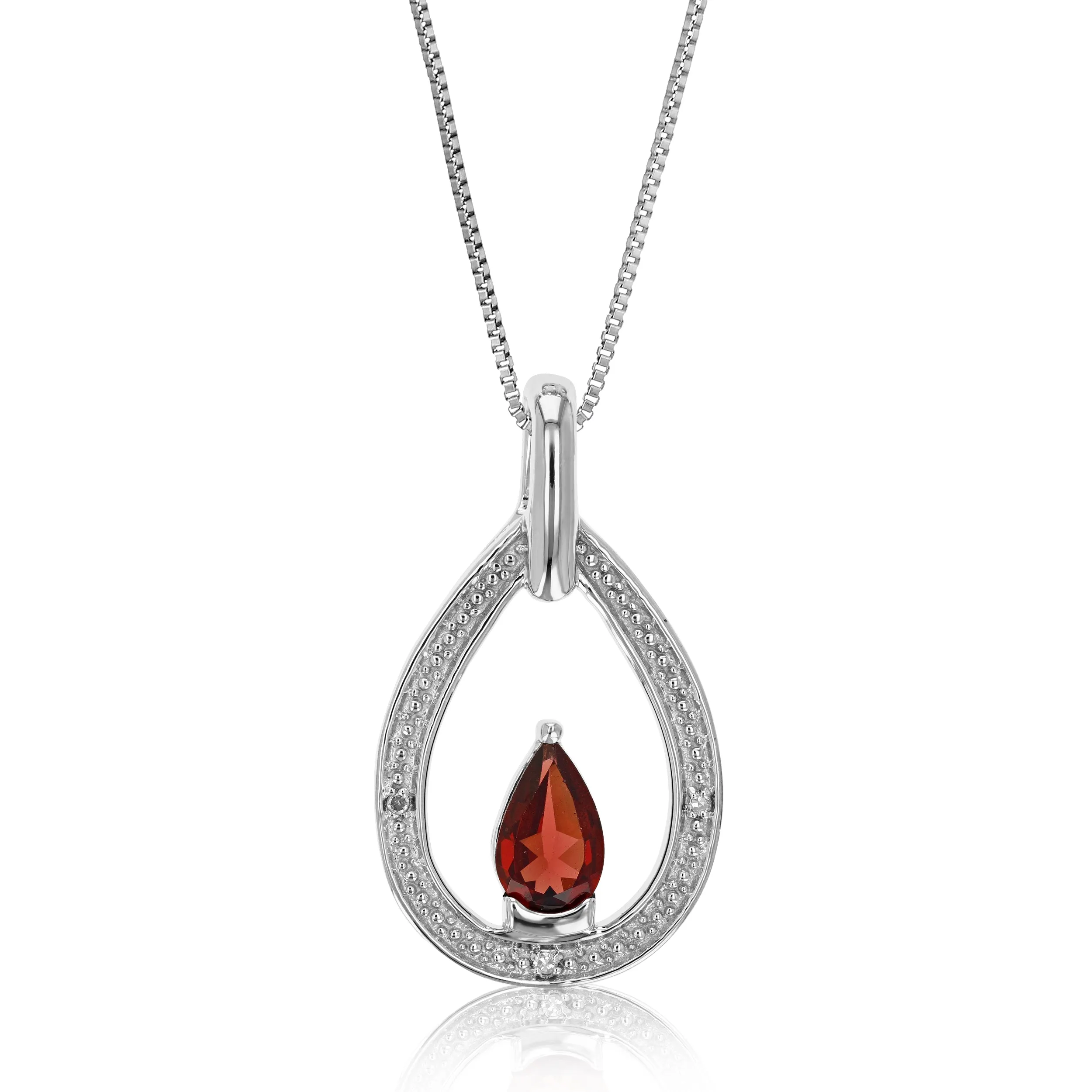 0.72 cttw Garnet And Diamond Pendant Necklace .925 Sterling Silver 8x5 MM Pear