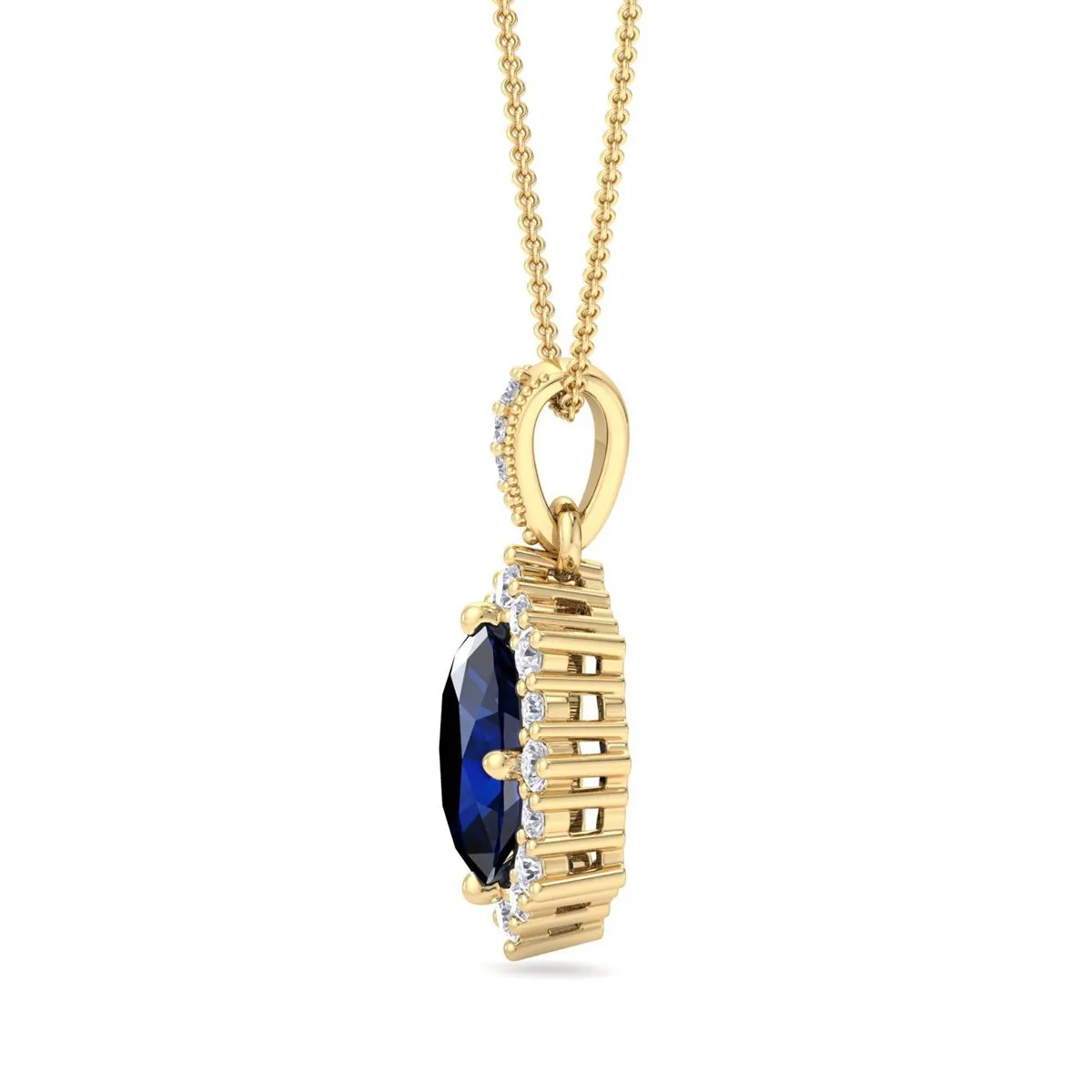 1 3/4 Carat Oval Shape Sapphire And Diamond Necklace In 14K Yellow Gold