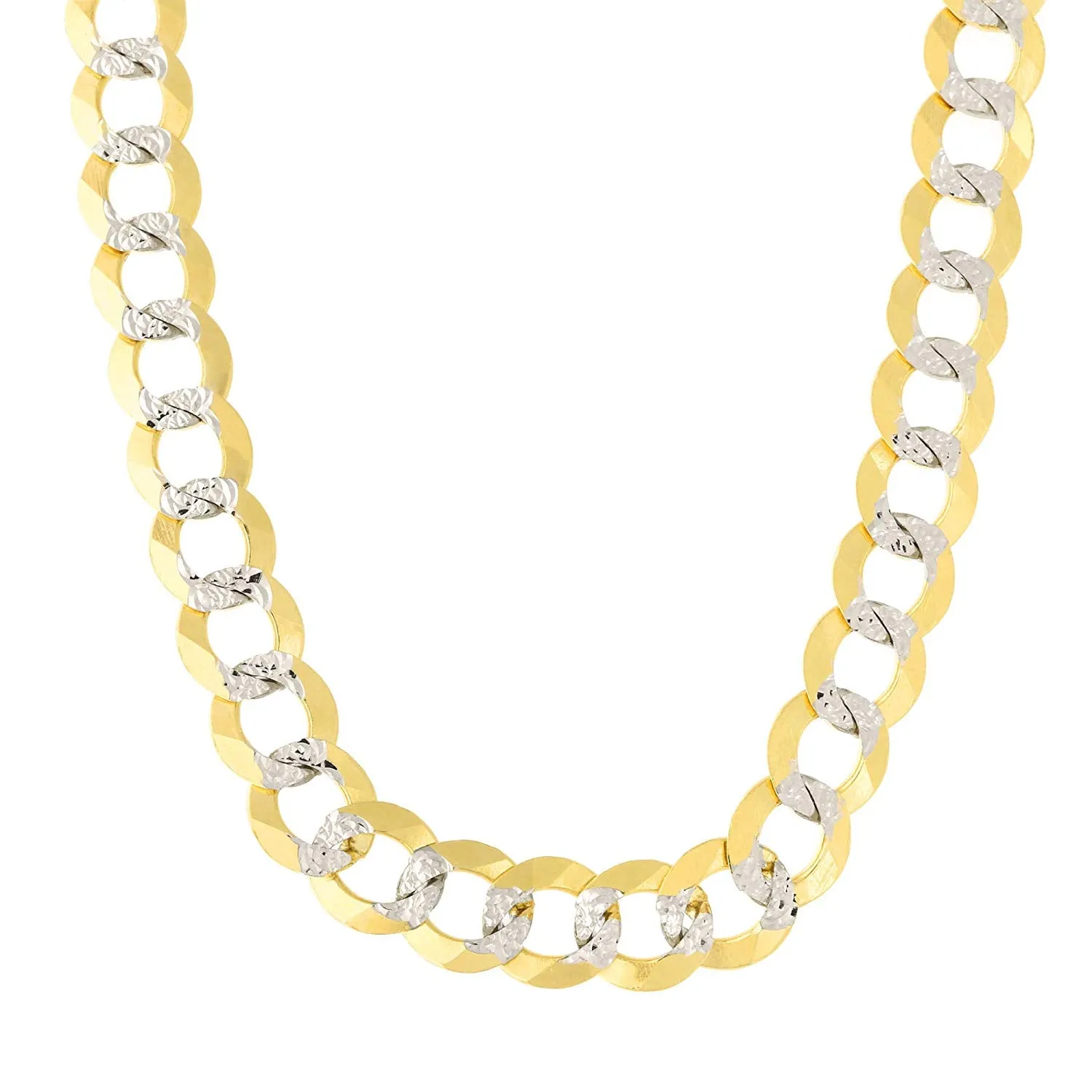 14k 2 Tone Yellow And White Gold Curb Chain Necklace, 8.2mm