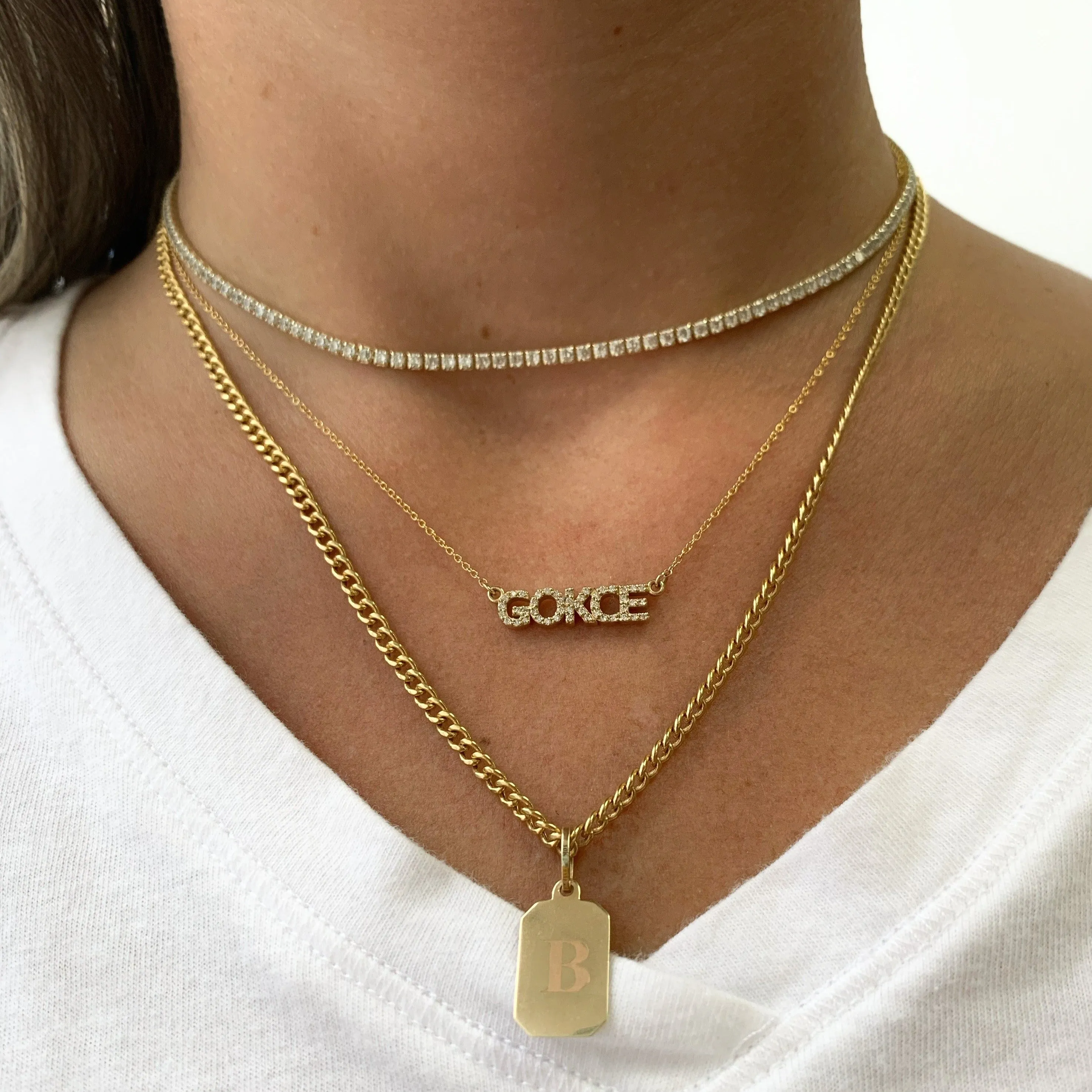 14K Gold Diamond Upper Case Name Necklace