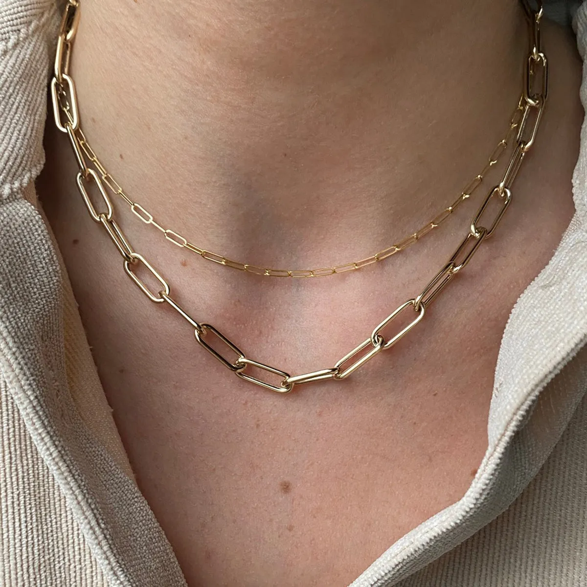 14k Gold Large Paperclip Chain Necklace