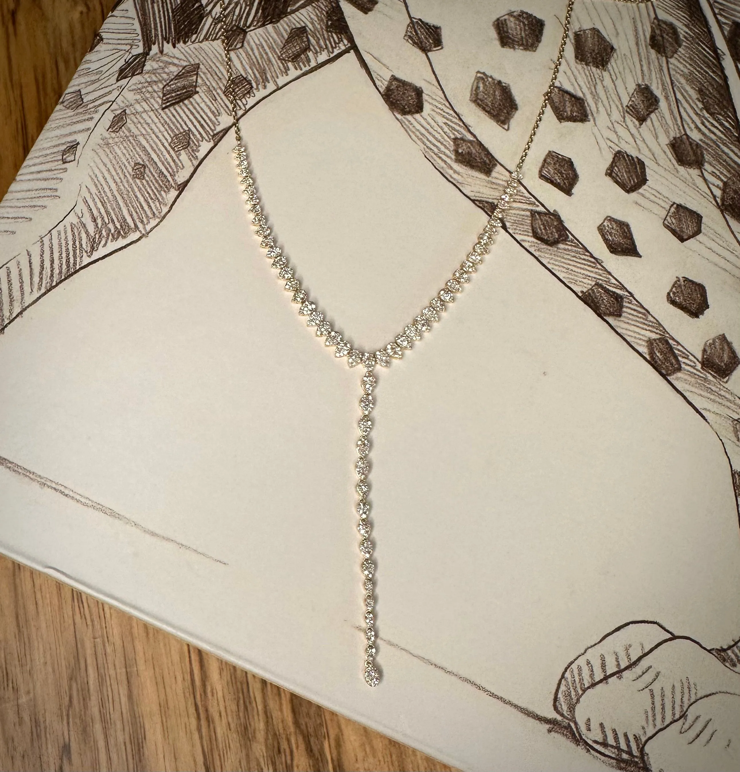 14K Gold Pear Micro-Pave Diamond Y Necklace