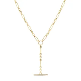 14k Medium Paperclip Rolo Chain Pavé Diamond Toggle Lariat Necklace