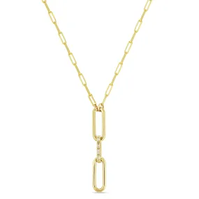 14k Mixed Paperclip Chain Lariat with Baguette Diamond Link