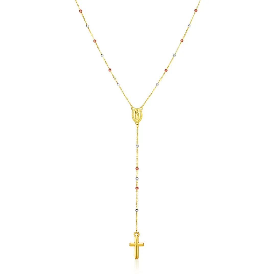 14k Tri Color Gold Lariat Rosary Necklace