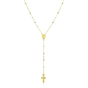 14k Tri Color Gold Lariat Rosary Necklace