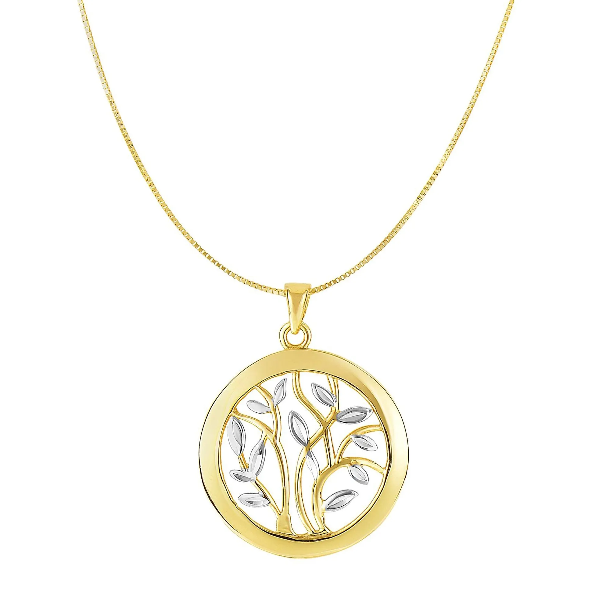 14k Yellow And White Gold Round Tree Of Life Necklace, 18