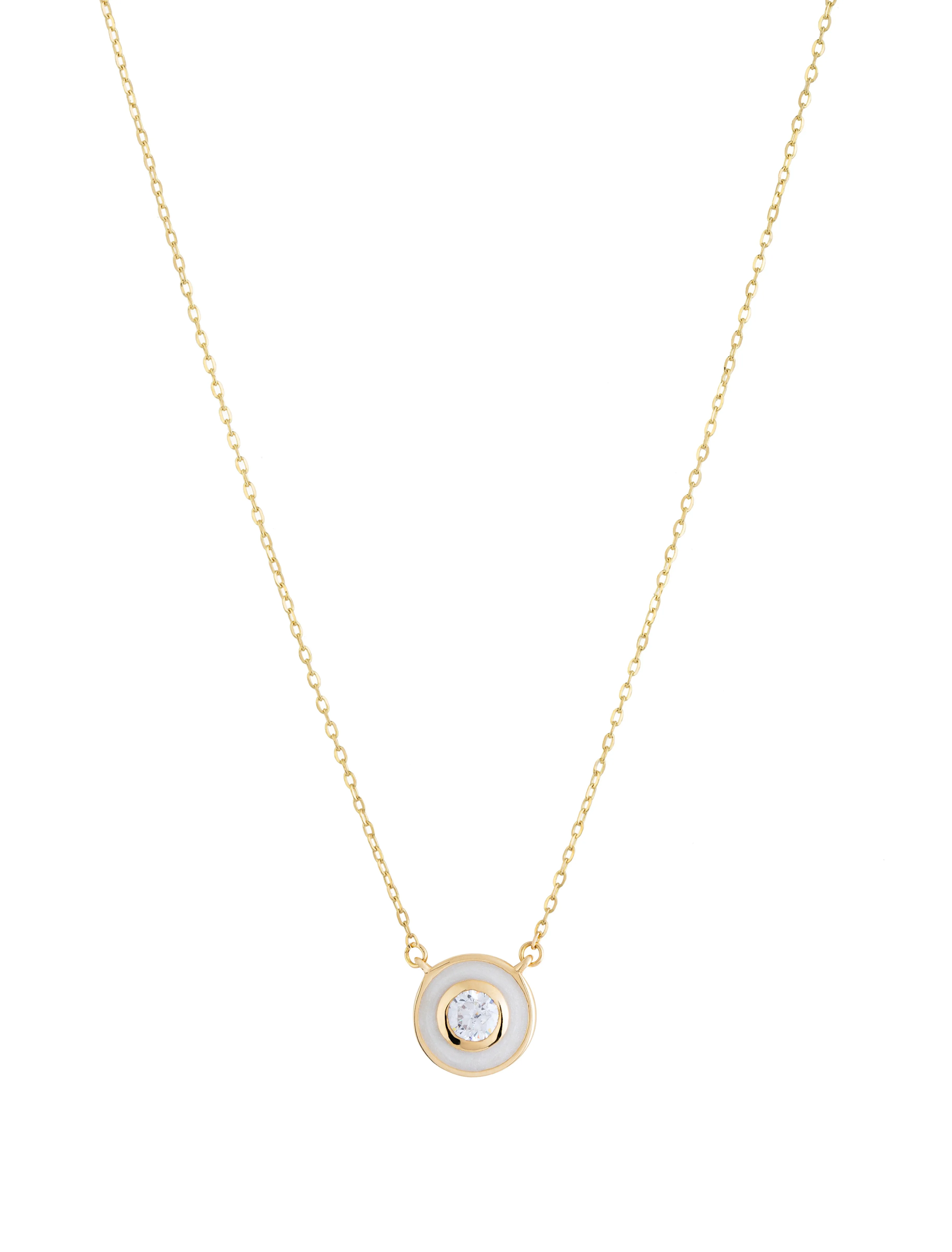 18K Gold Enamel-Encircled Delicate Pendant Necklace