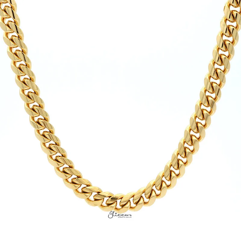 18K Gold Plated Stainless Steel Miami Cuban Curb Chain Necklace - 10mm Width