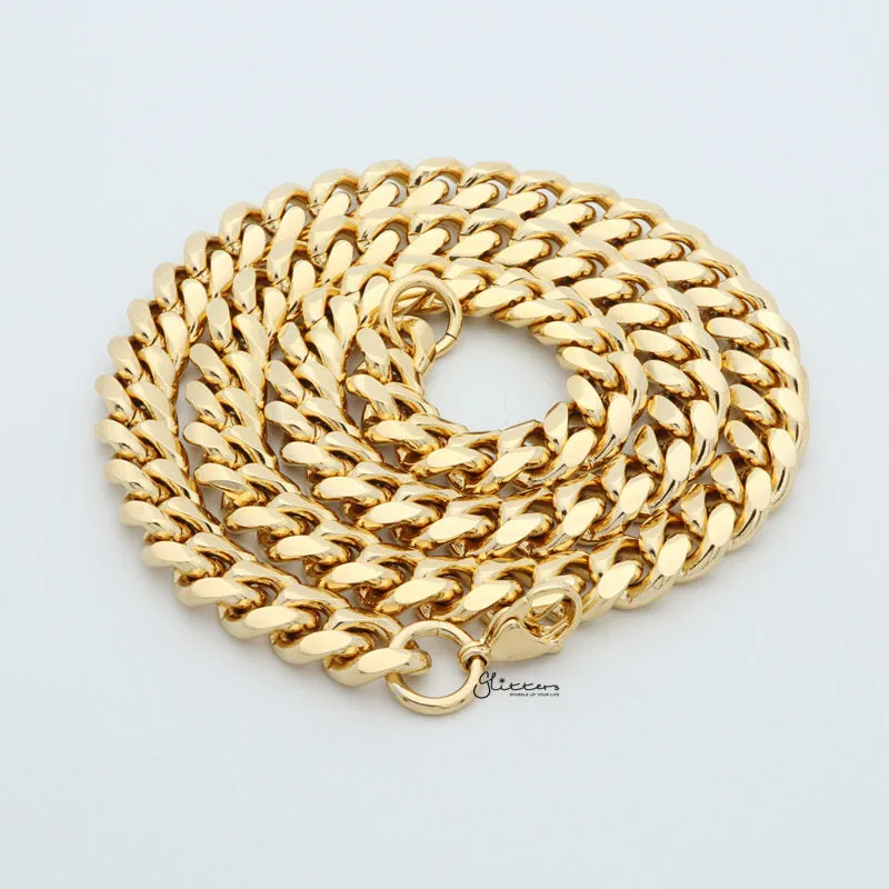 18K Gold Plated Stainless Steel Miami Cuban Curb Chain Necklace - 10mm Width