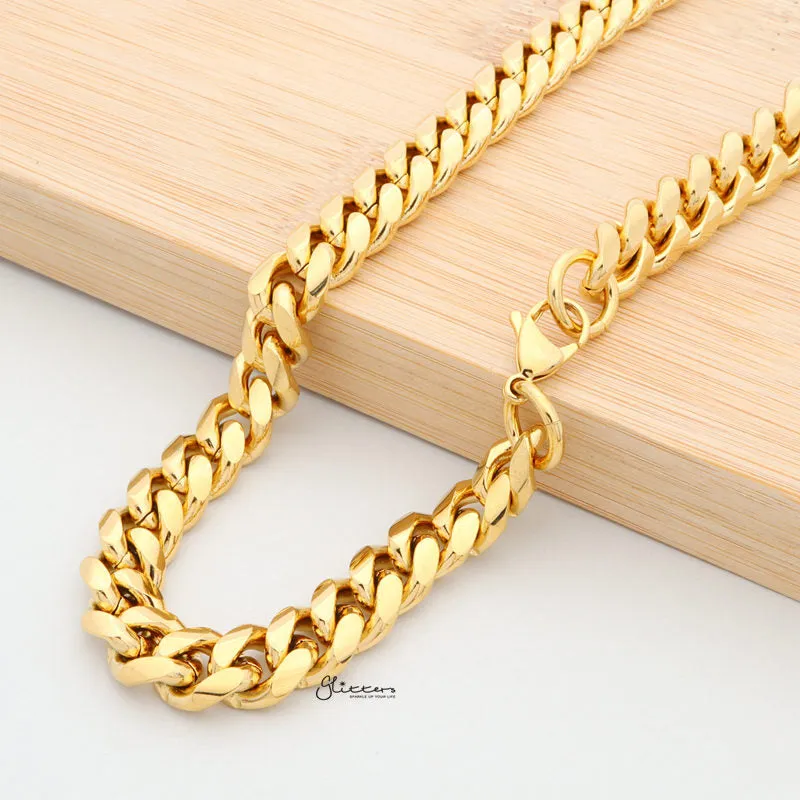 18K Gold Plated Stainless Steel Miami Cuban Curb Chain Necklace - 10mm Width