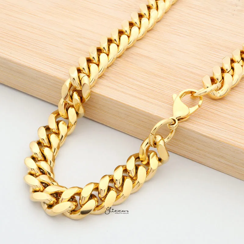 18K Gold Plated Stainless Steel Miami Cuban Curb Chain Necklace - 12mm Width