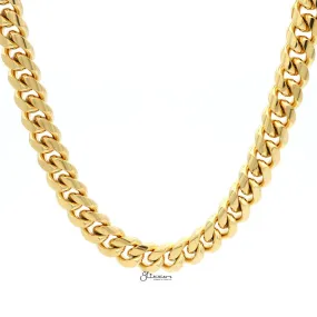 18K Gold Plated Stainless Steel Miami Cuban Curb Chain Necklace - 12mm Width