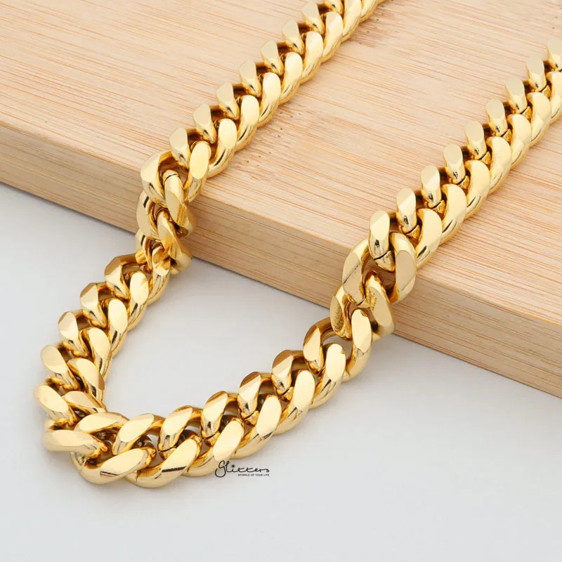 18K Gold Plated Stainless Steel Miami Cuban Curb Chain Necklace - 12mm Width