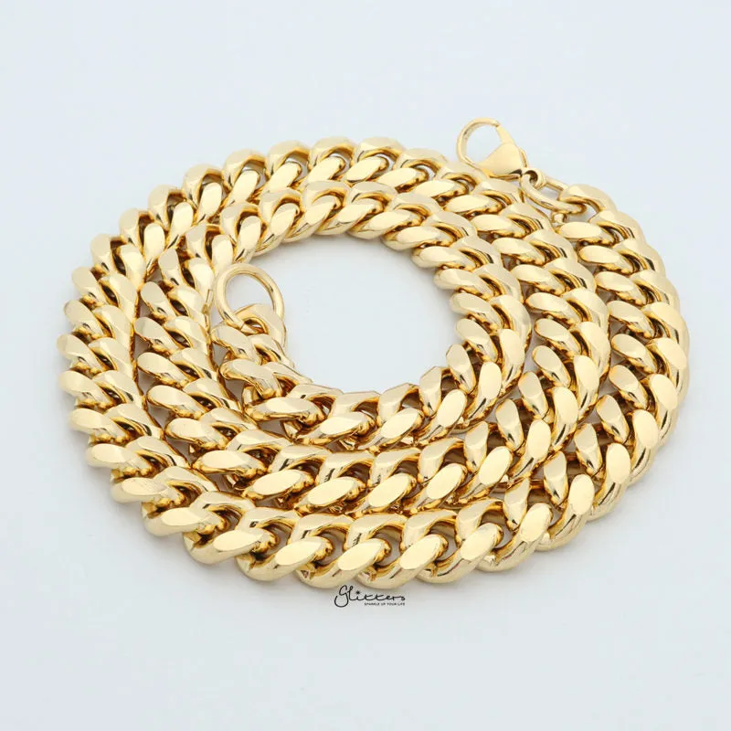 18K Gold Plated Stainless Steel Miami Cuban Curb Chain Necklace - 12mm Width