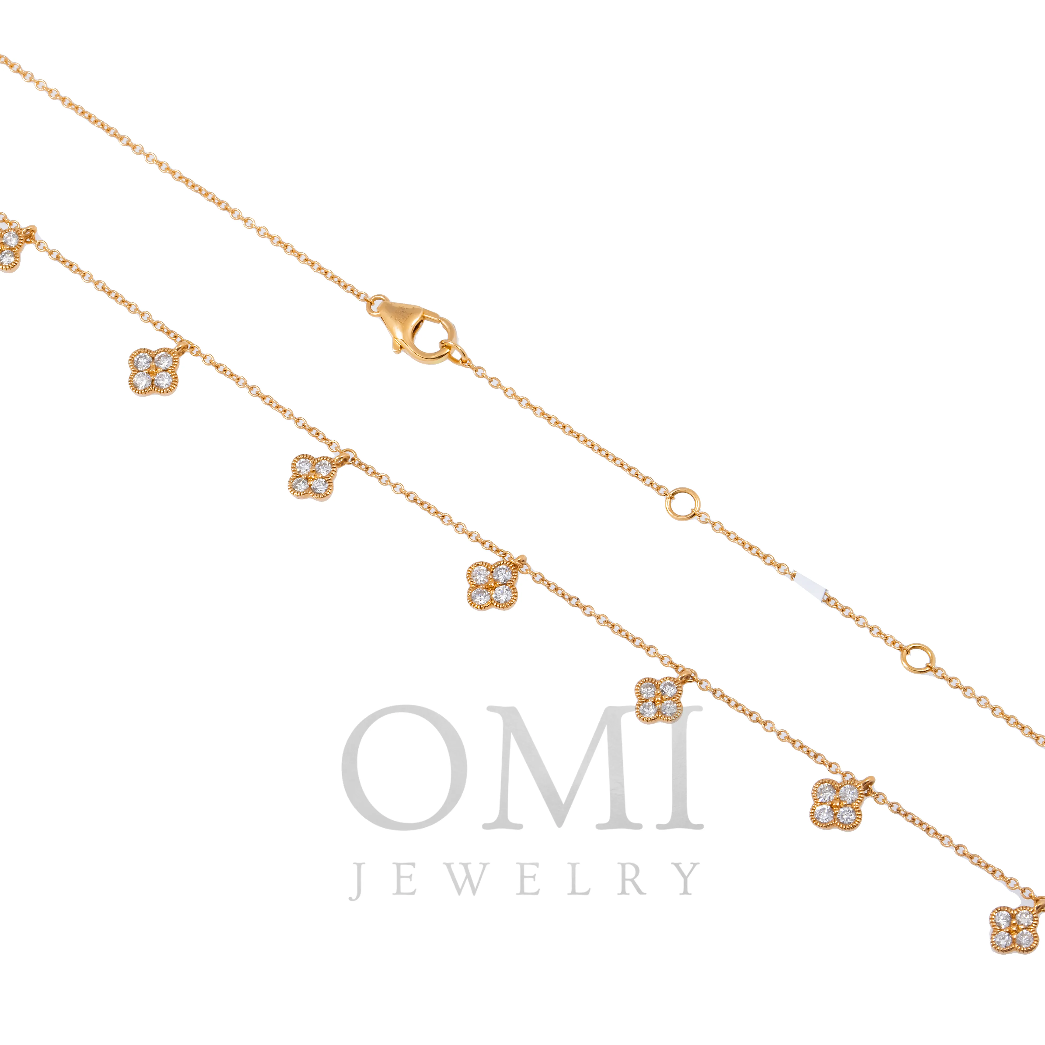 18K GOLD ROUND DIAMOND CLOVER NECKLACE 0.50 CT