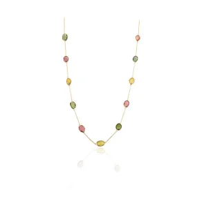 18K Gold Tourmaline Gemstone Station Necklace