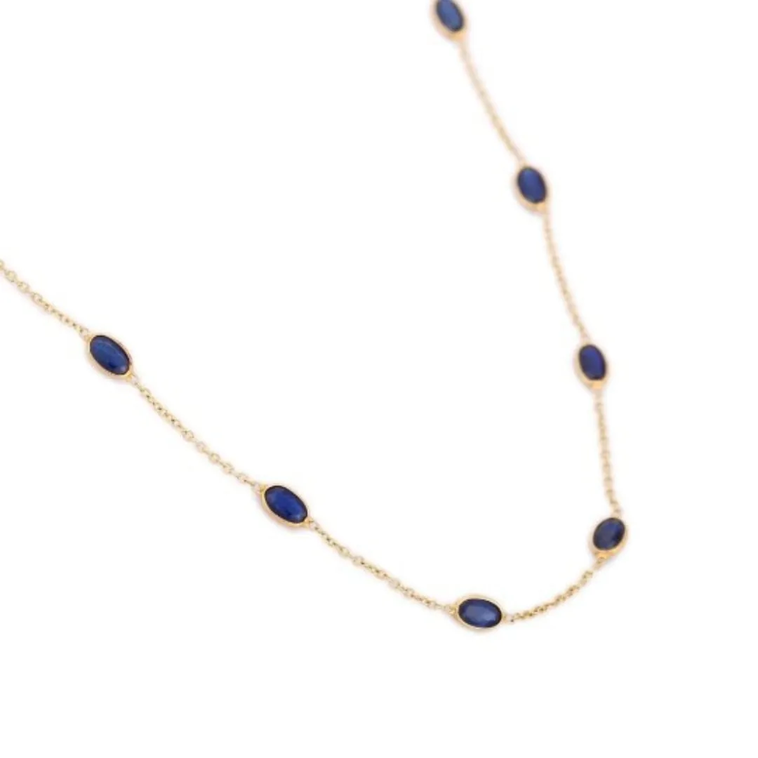 18K Yellow Gold Blue Sapphire Necklace