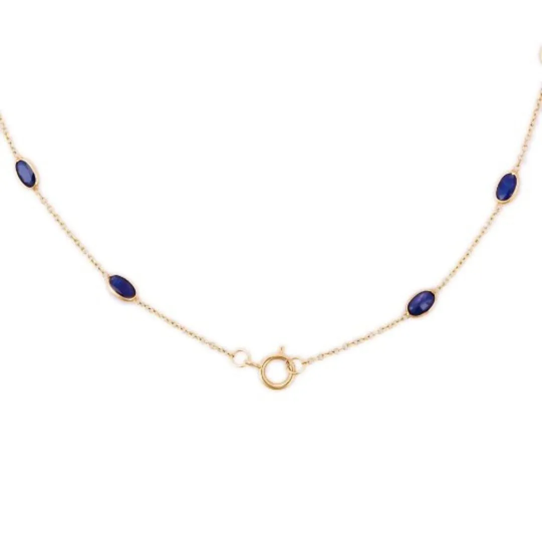 18K Yellow Gold Blue Sapphire Necklace