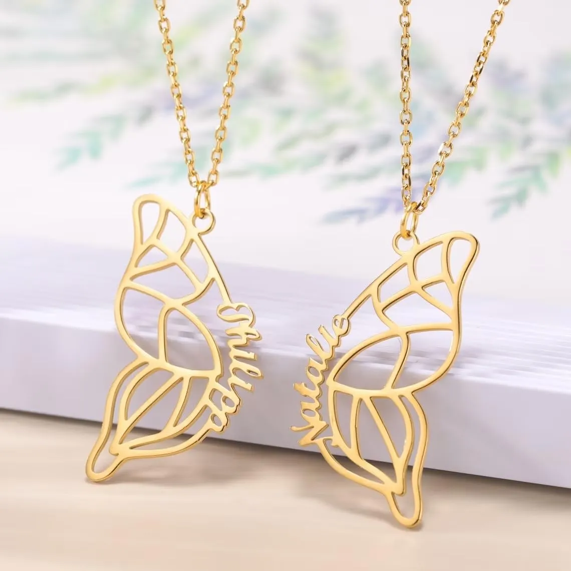 2 Pcs Butterfly Name Necklace Personalized, 925 Sterling Silver Bff Best Friend Necklace Friendship Gifts for Best Friend Sister Bestie