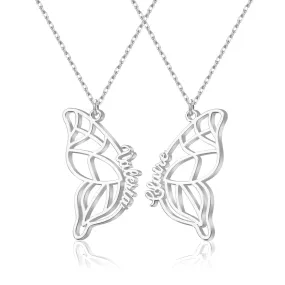 2 Pcs Butterfly Name Necklace Personalized, 925 Sterling Silver Bff Best Friend Necklace Friendship Gifts for Best Friend Sister Bestie