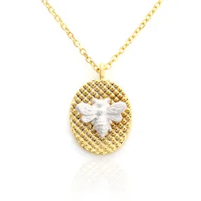 2 tone Honeybee and Oval Pendant necklace