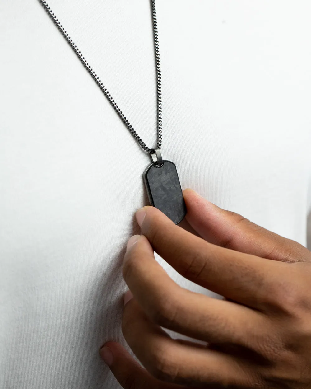 2mm dark plated foxtail necklace with forged carbon pendant