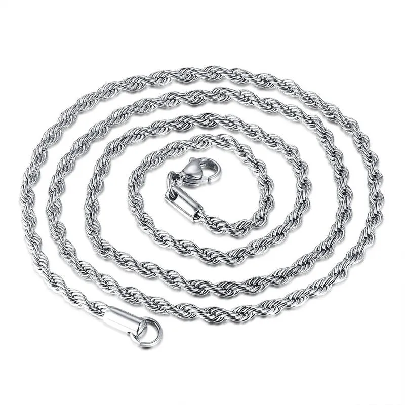 3mm Stainless Steel Twisted Rope Chain - Silver