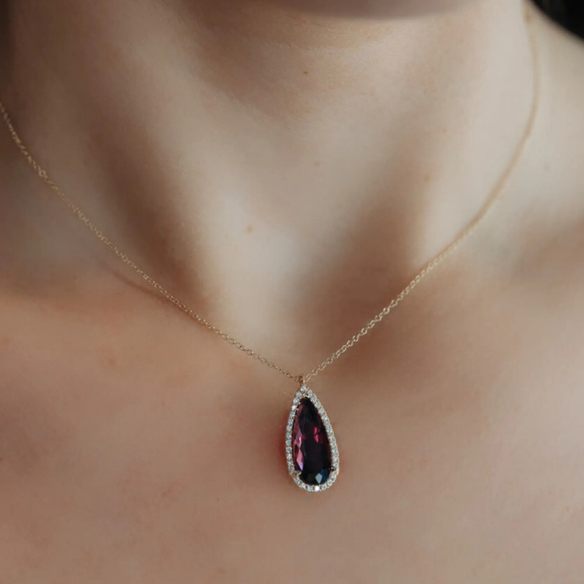 4.23ct Rubellite Tourmaline & Diamond Halo Necklace