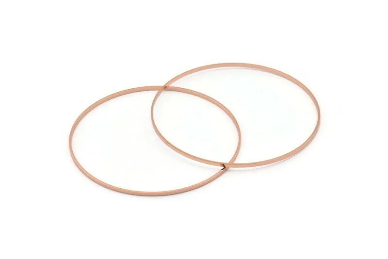 70mm Circle Connectors - 2 Rose Gold Plated Brass Circle Connectors (70x0.75x1.8mm) Bs 1075 Q0625