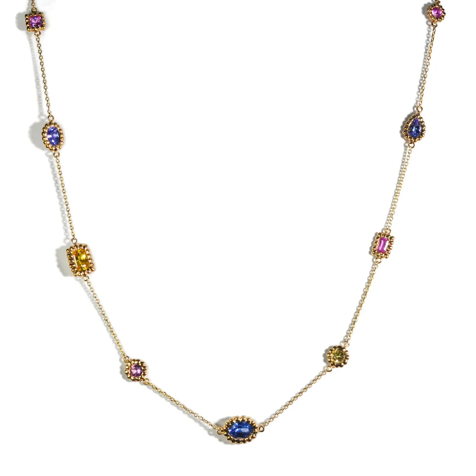 AFJ Gemstone Collection - Multicolor Sapphire Necklace, Yellow Gold