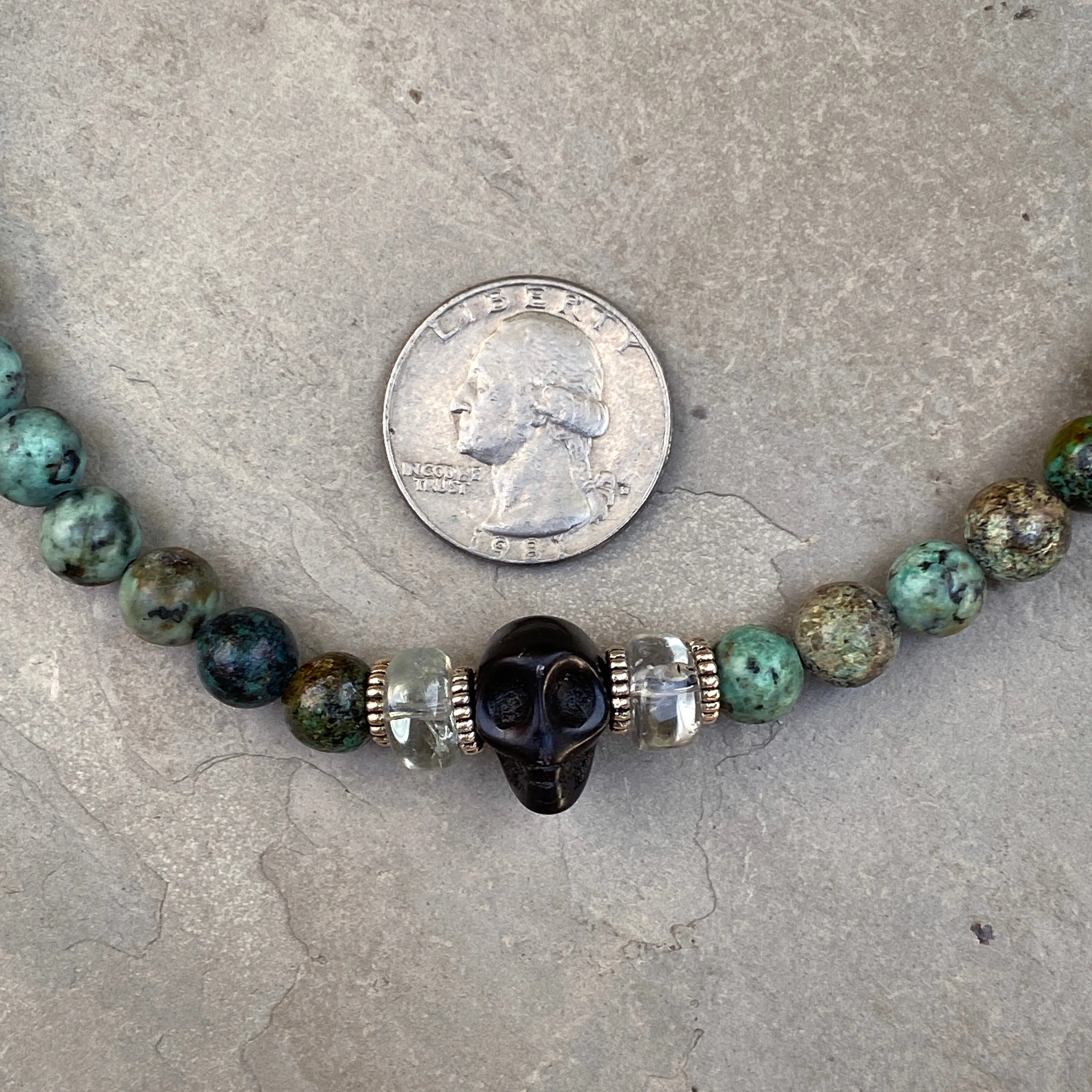 African Turquoise, Green amethyst gemstone, and Sterling Silver Leather Necklace