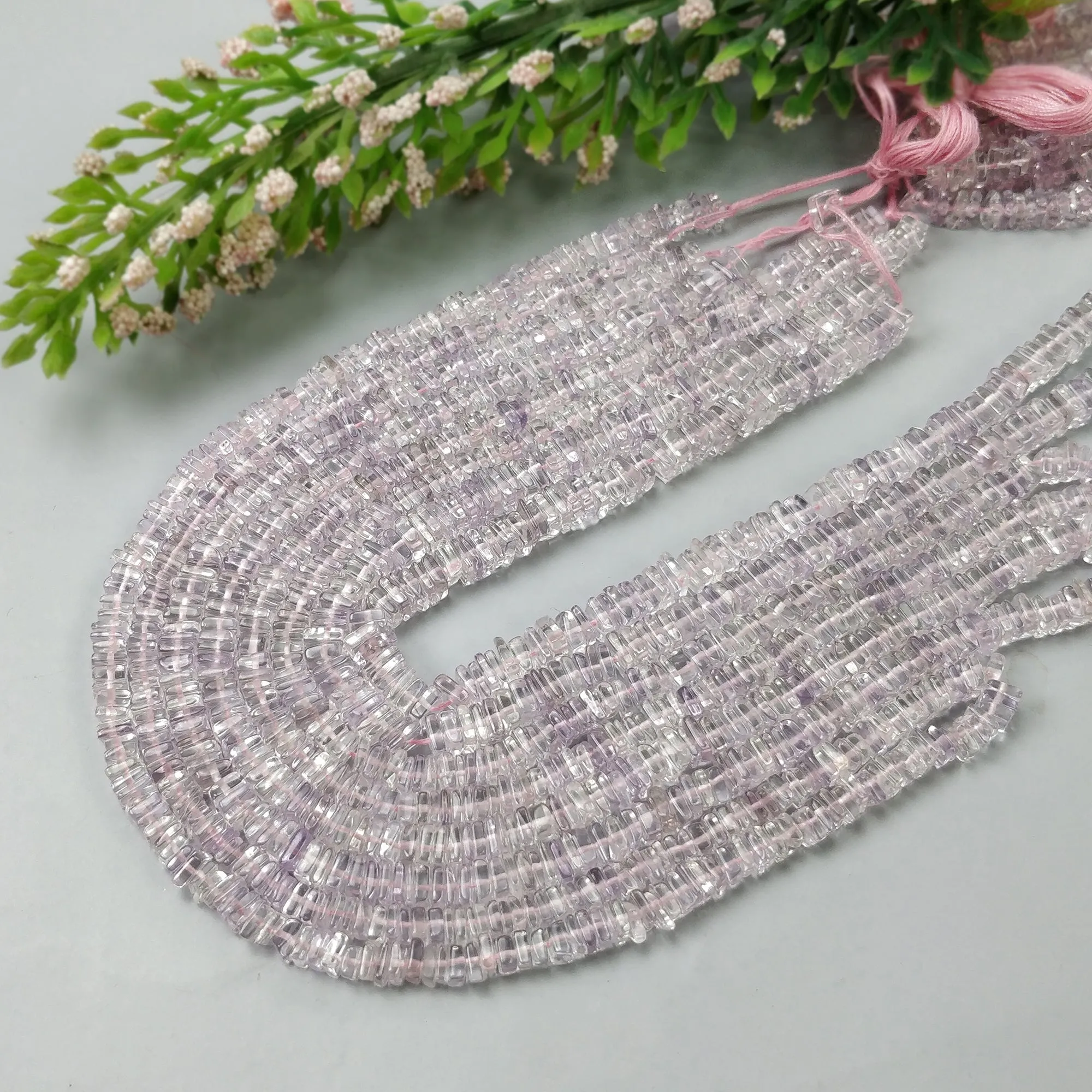 AMETHYST Gemstone Loose Beads : Natural Untreated Unheated Pink Amethyst Loose Square Heishe Statement Beads 18"