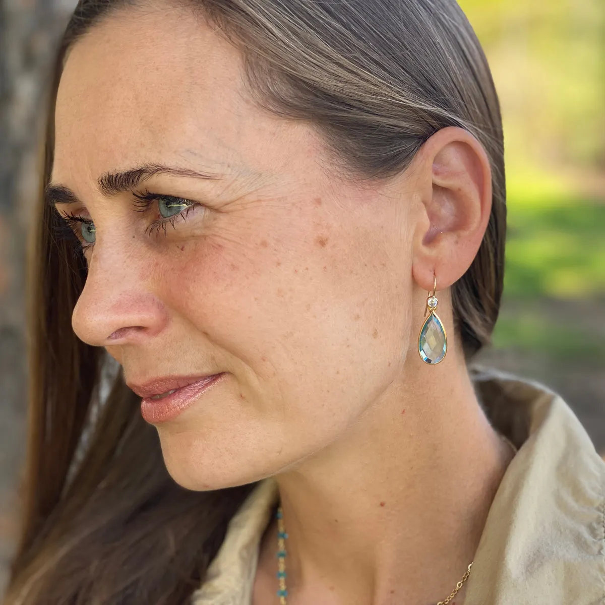 Asymmetrical Aquamarine Crystal Necklace and Earrings for Courage