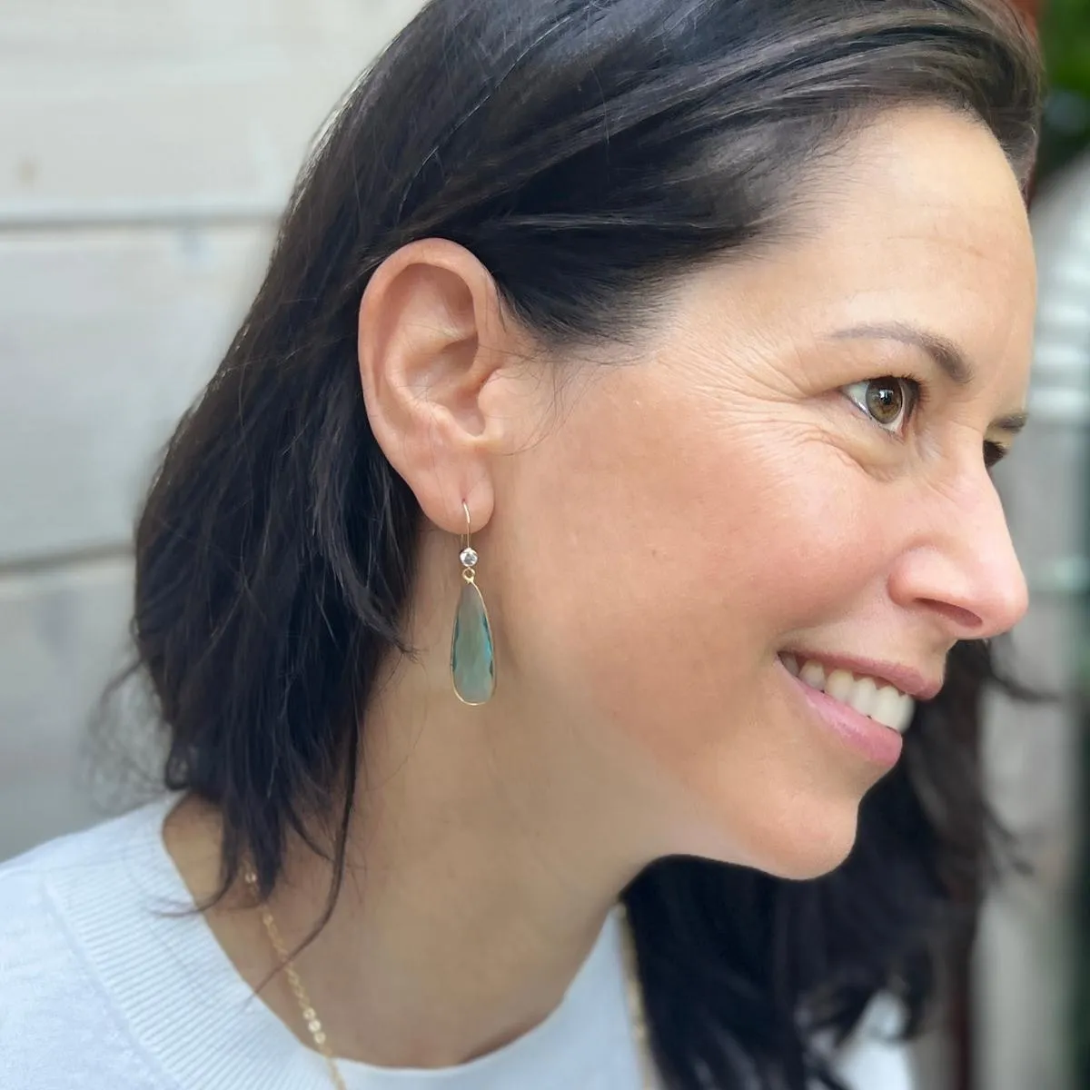 Asymmetrical Aquamarine Crystal Necklace and Earrings for Courage