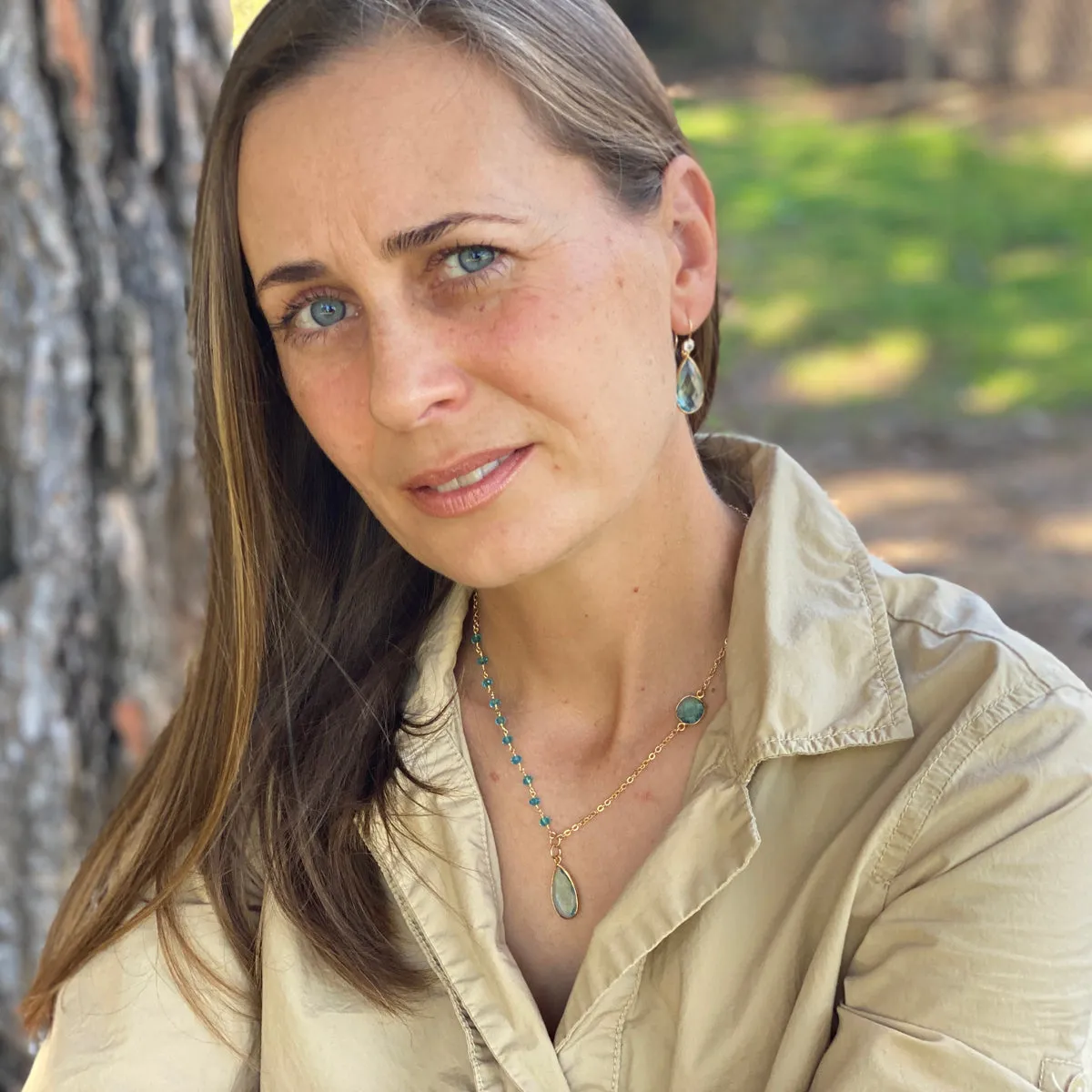 Asymmetrical Aquamarine Crystal Necklace and Earrings for Courage