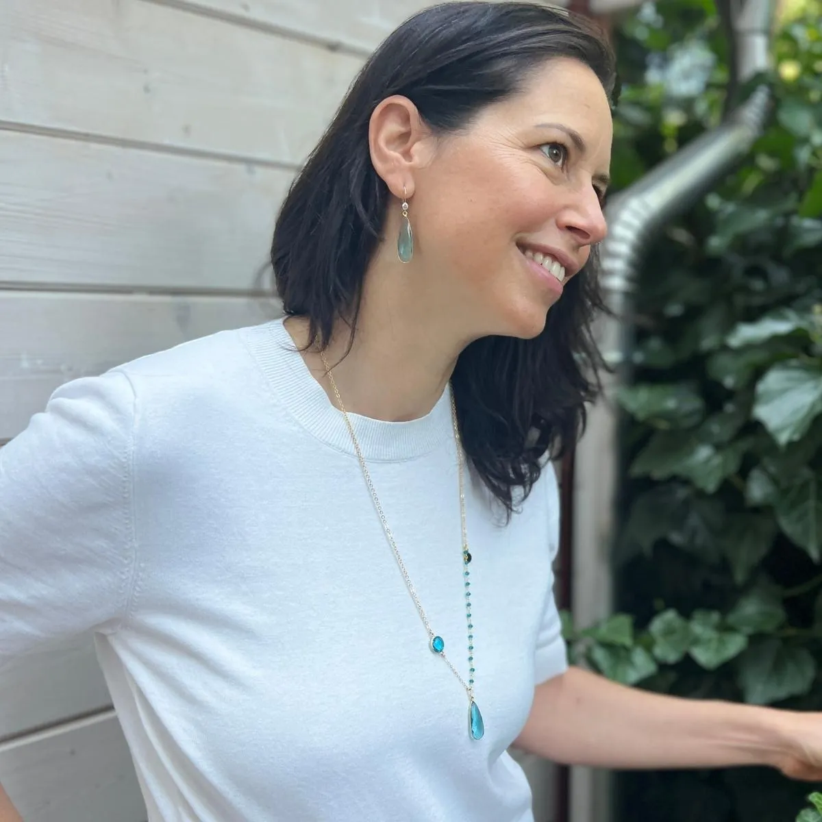 Asymmetrical Aquamarine Crystal Necklace and Earrings for Courage