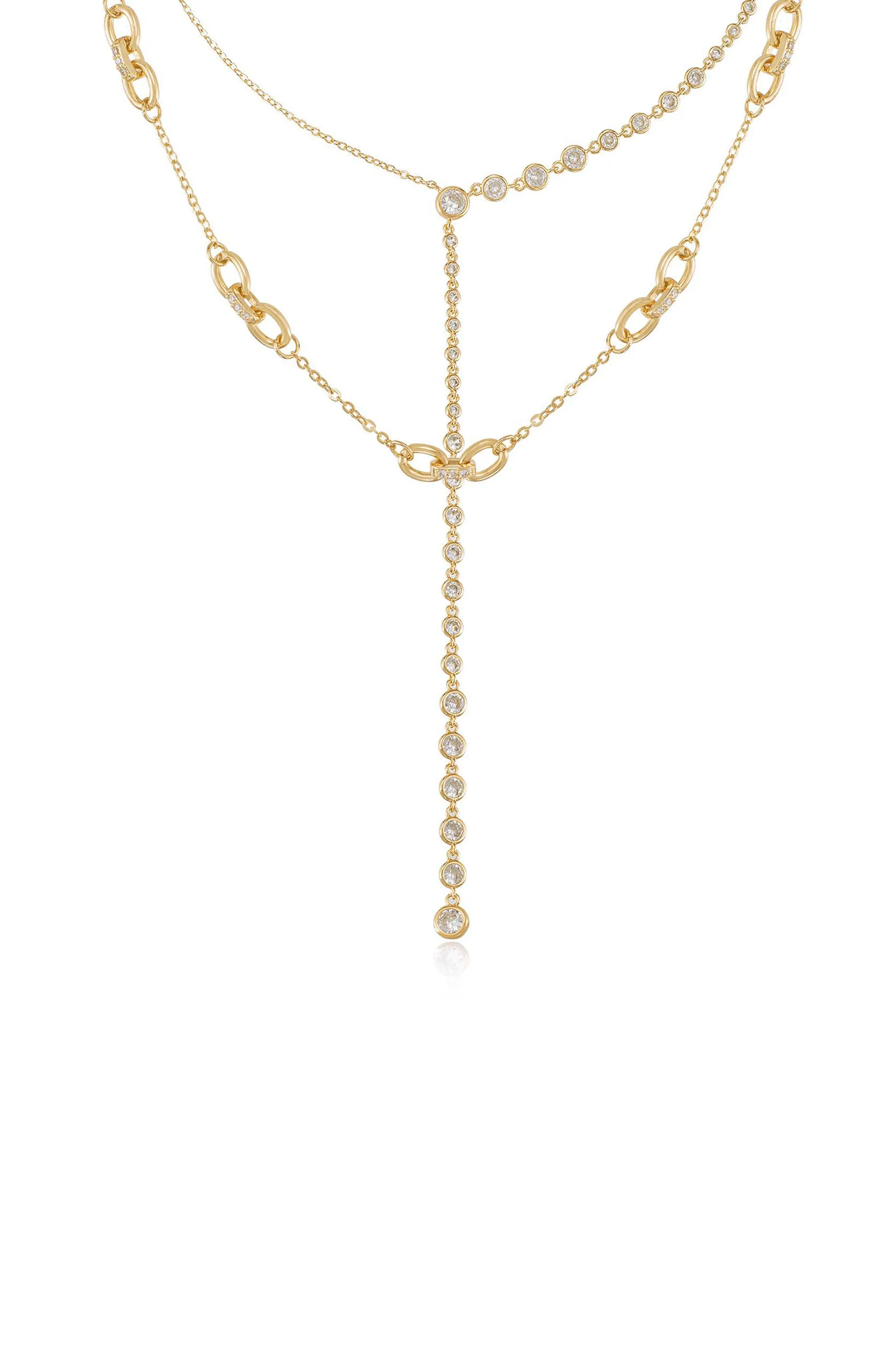 Asymmetrical Crystals Lariat Necklace Set