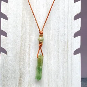 Aventurine gemstone wand pendant with Brass on Leather Necklace