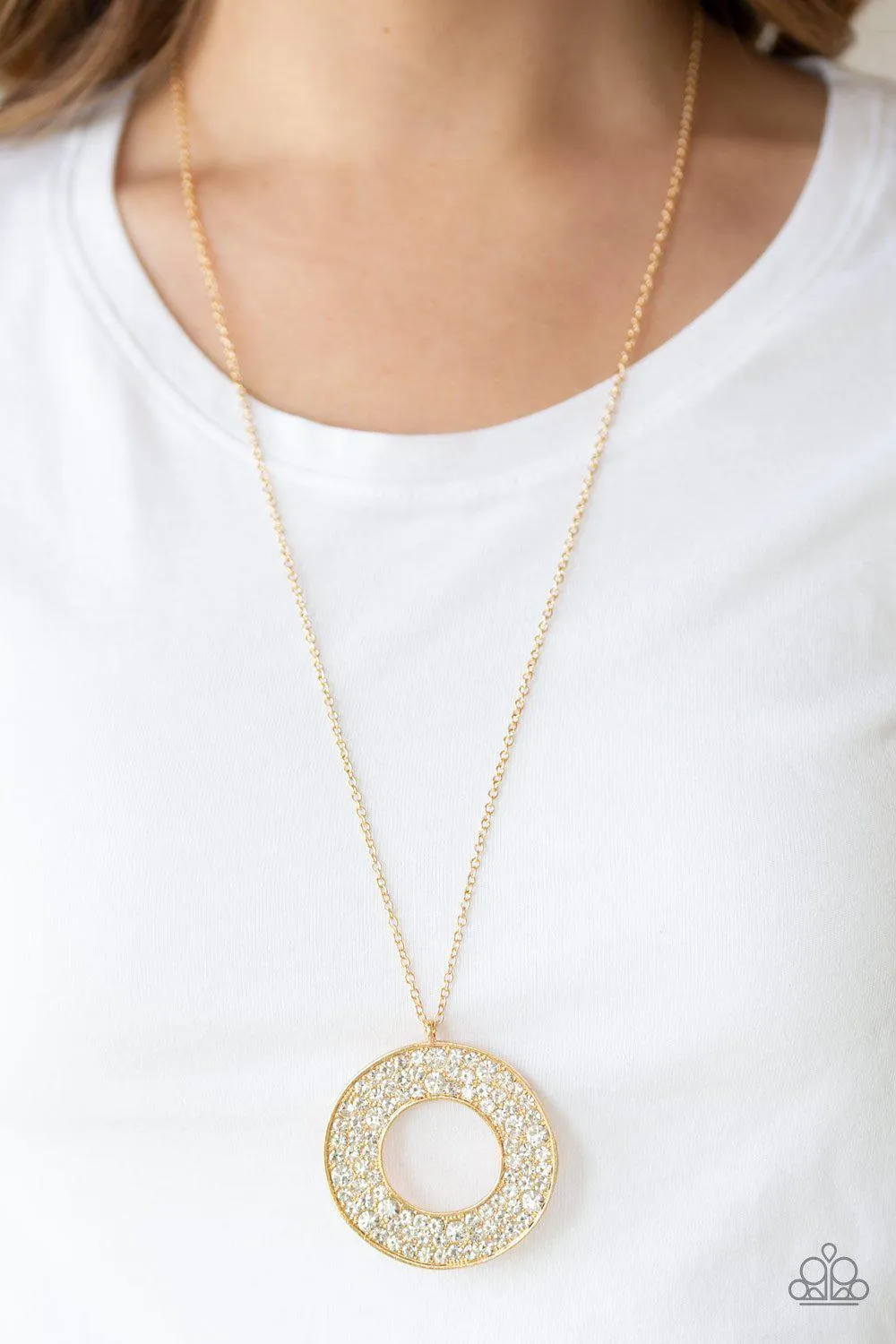 Bad HEIR Day Gold and White Rhinestone Necklace - Paparazzi Accessories