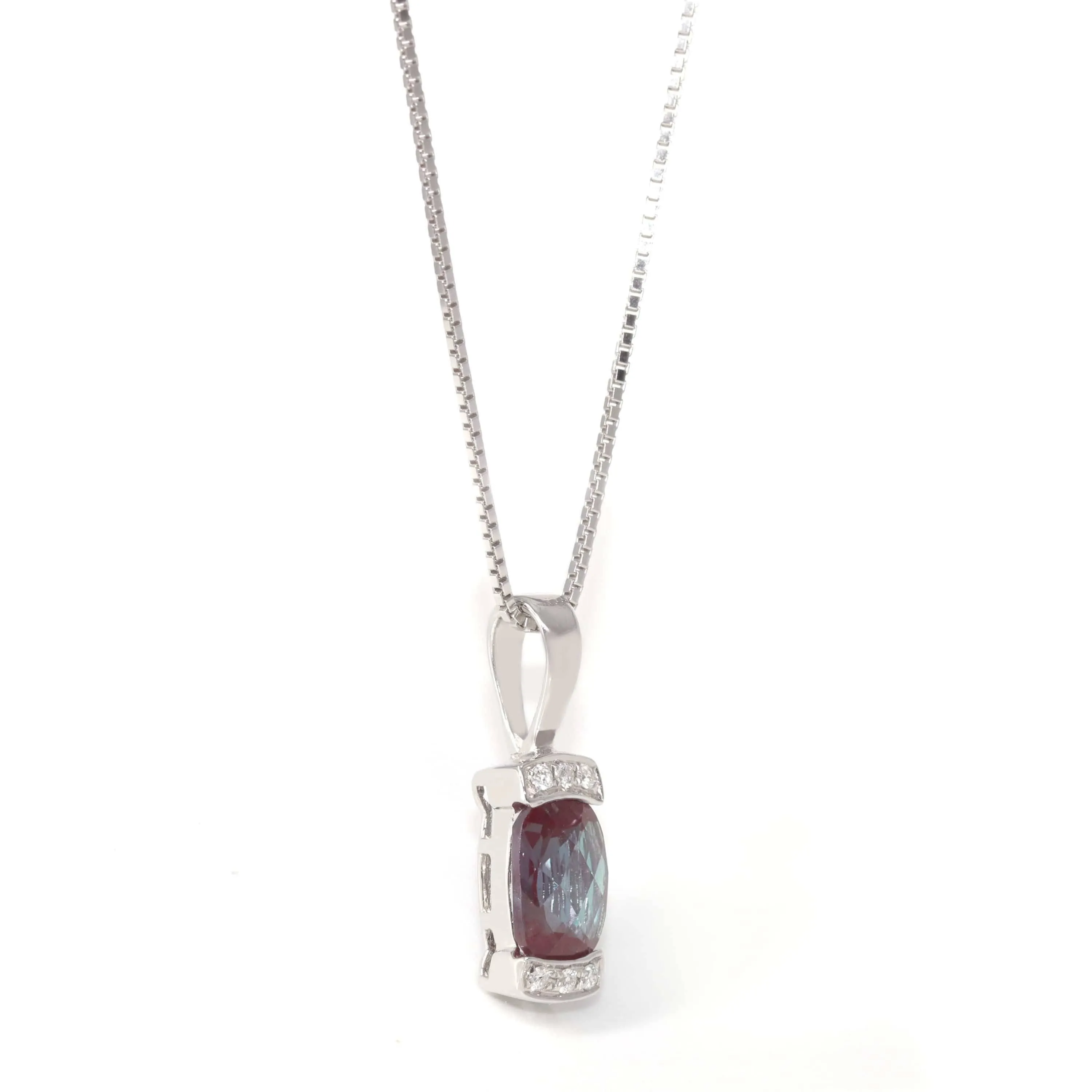 Baikalla? 14k Classic White Gold Lab Created Alexandrite Necklace W/Diamonds