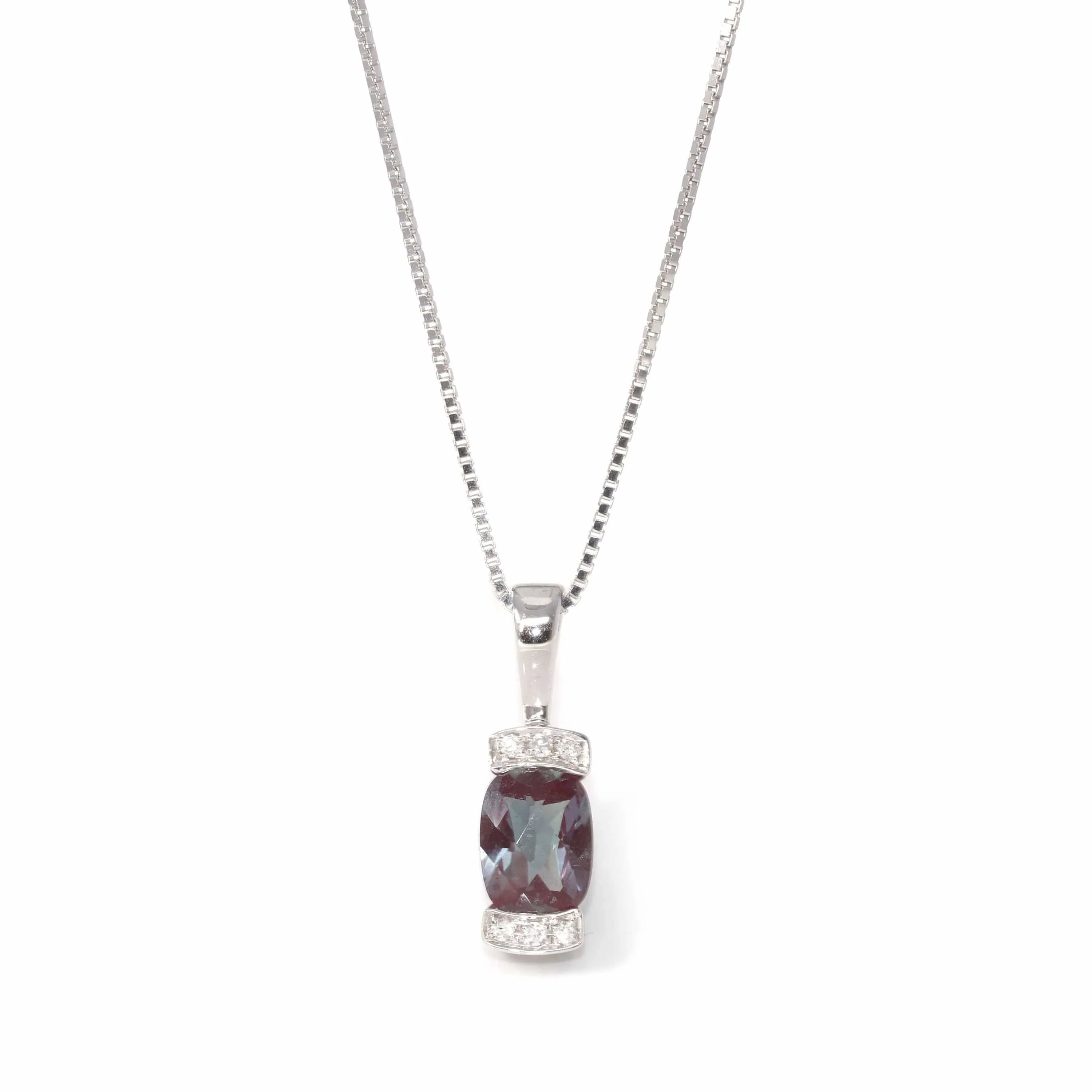 Baikalla? 14k Classic White Gold Lab Created Alexandrite Necklace W/Diamonds