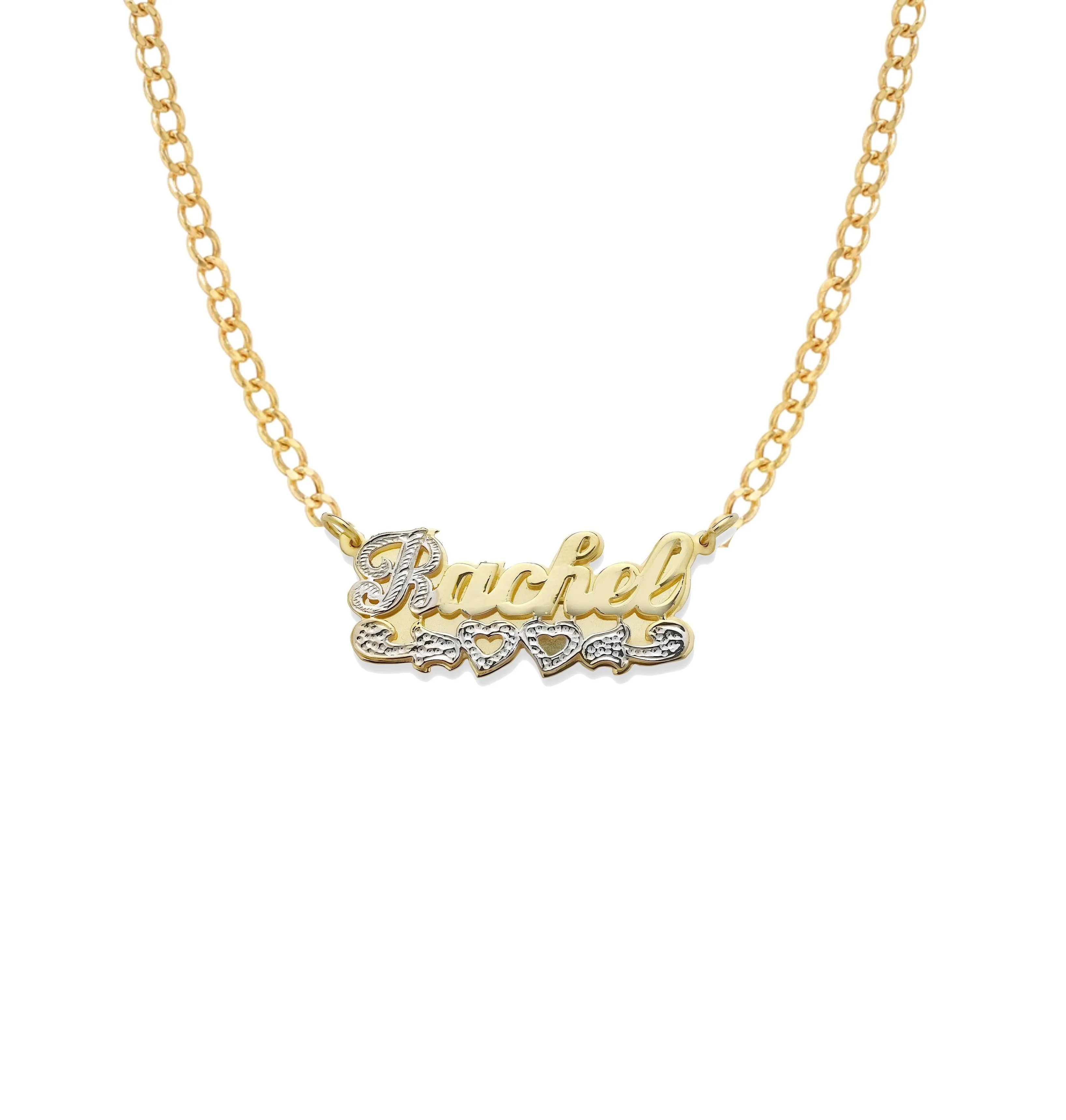 Better Jewelry Script Two Hearts 10K Gold Double Nameplate Necklace