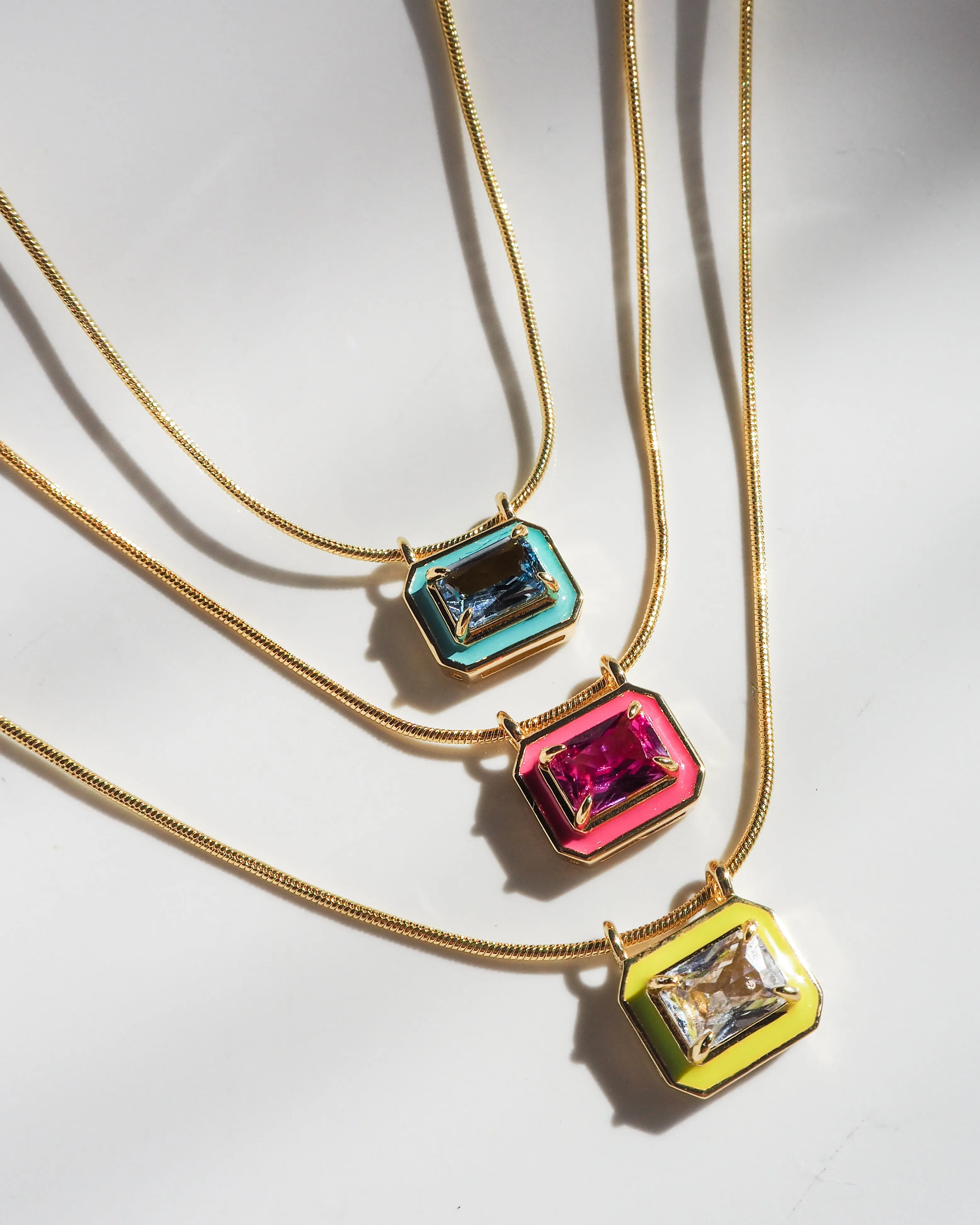 Bezel Pendant Necklace- Neon Yellow- Gold