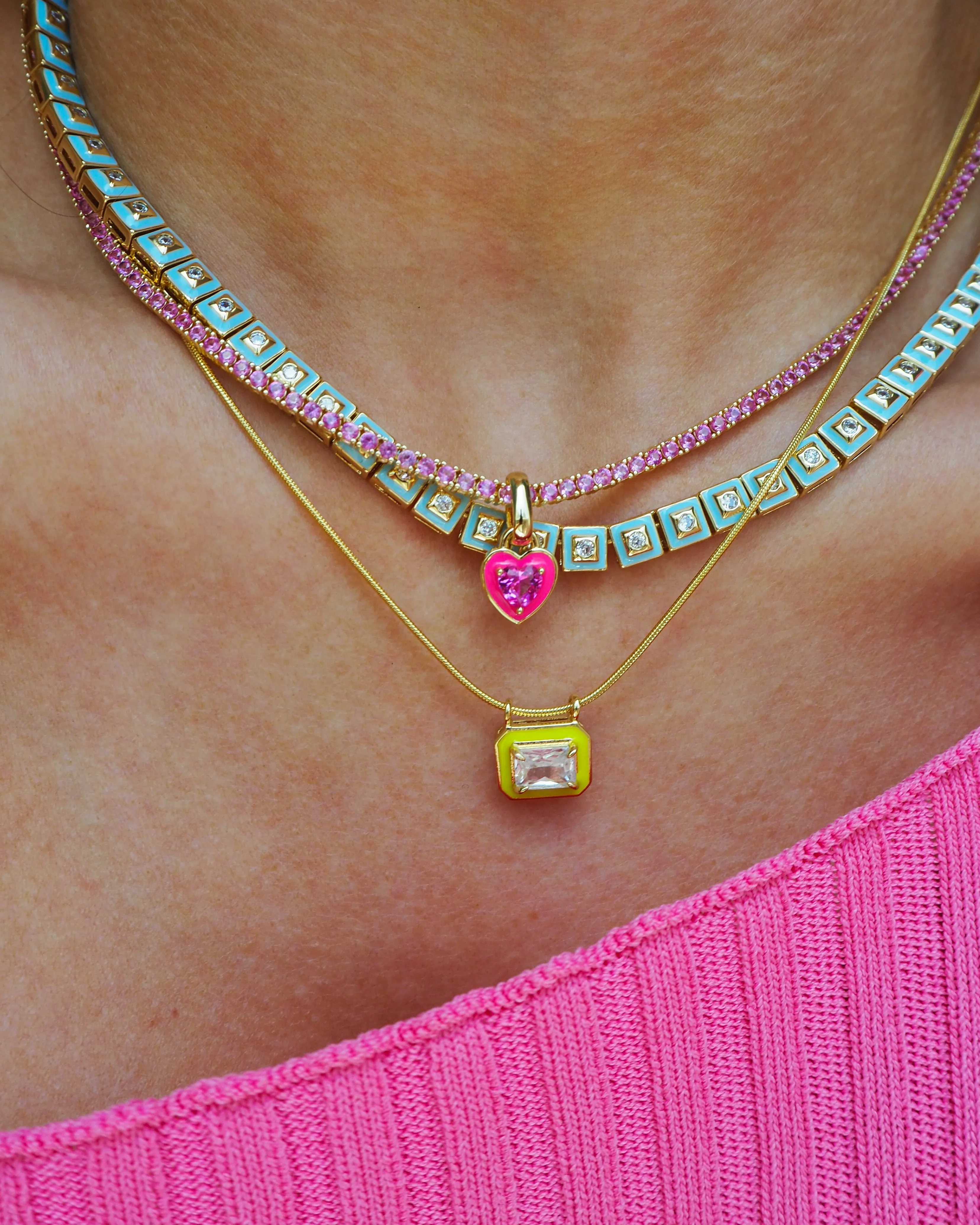 Bezel Pendant Necklace- Neon Yellow- Gold