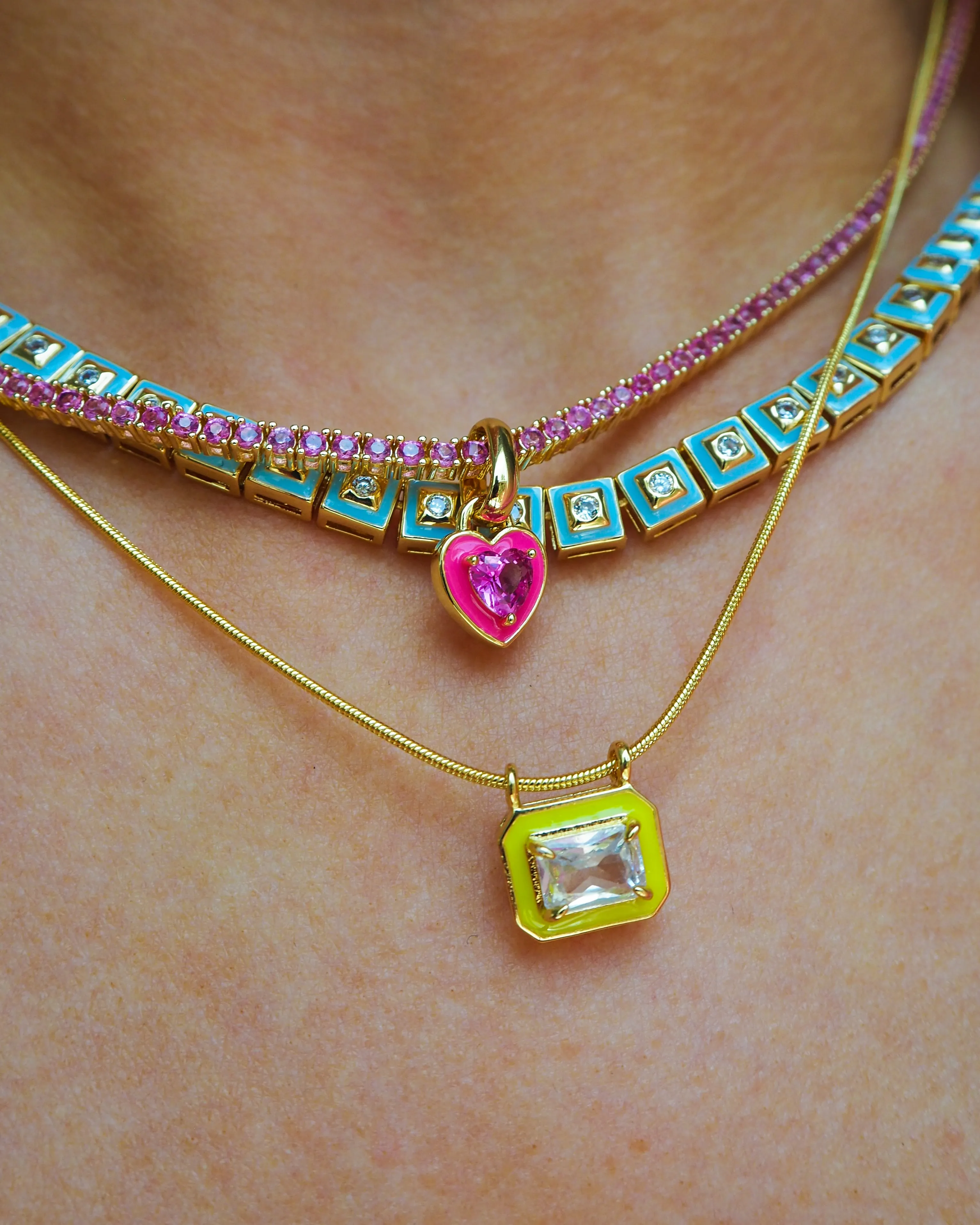 Bezel Pendant Necklace- Neon Yellow- Gold